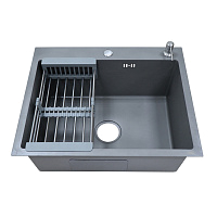 Мойка Azario NICOLE AZG6050N 600*500*220 нержавеющая сталь серая/сифон,диспенсер,коландер