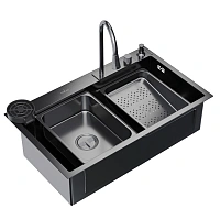 Mixline Мойка Графит 75*46*21.5(3,0) 3 1/2 с сифоном+дозатор+колан+д/р+о/с                