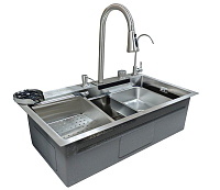 Мойка SANTREK 7545 САТИН 750x450x220(3,0mm)+сифон,колландер, фруктовница, доска, 2 смес   